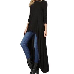 L&B Lucky & Blessed black scoop neck high low tunic top